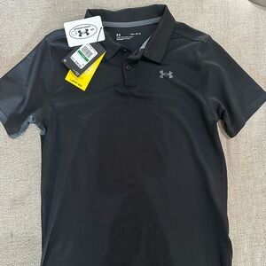 Boys Under Armour golf shirt polo black size youth large loose fit